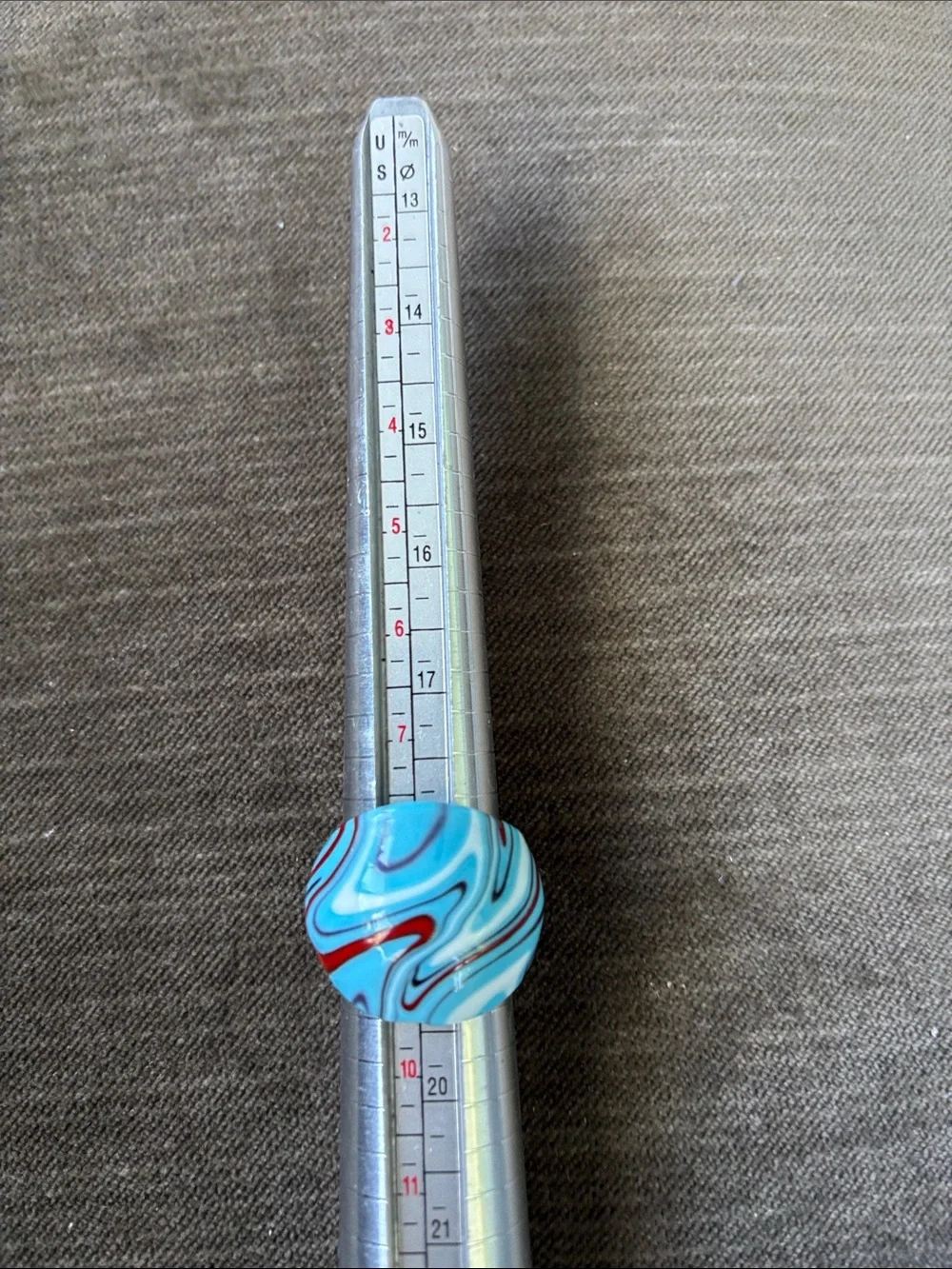 Blue Red Swirl ART GLASS Ring - Fun Marble Pattern Chunky statement piece